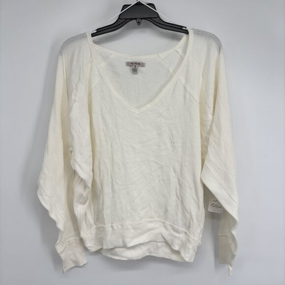 Free People Women's Santa Clara V-Neck Pullover Thermal Top Off-White Medium NWT - Picture 3 of 7